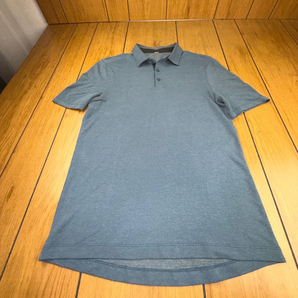 Lululemon Evolution Polo Shirt Mens Small Blue Heathered Short Sleeve Golf Top